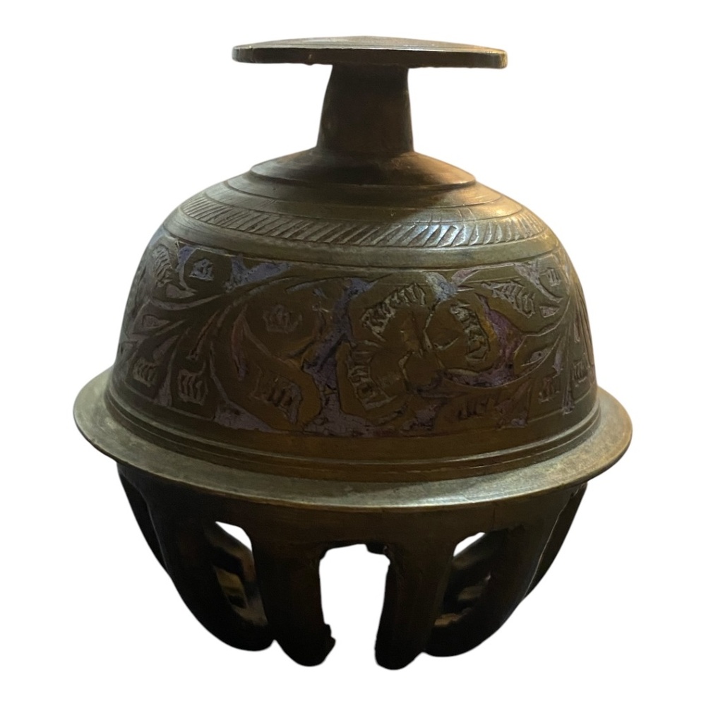 Vintage brass “elephant claw” meditation bell. Etched